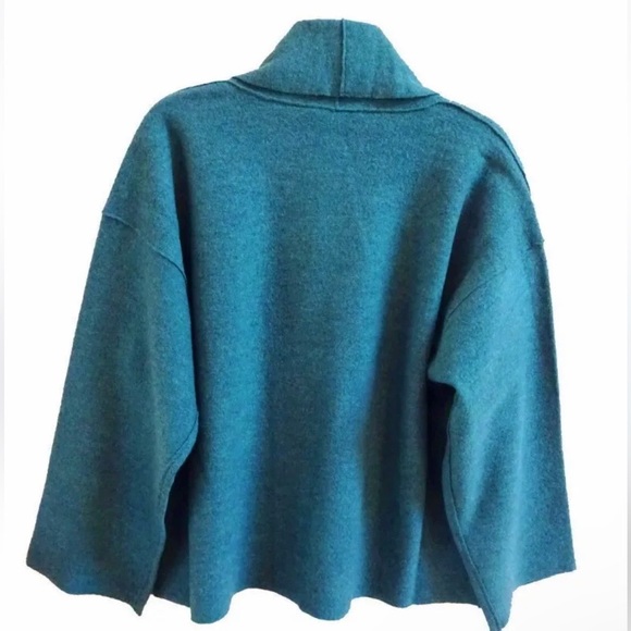 $278 Eileen Fisher Boiled Wool Kimono Sweater Small 6 8 + Pin Oversized Nile NWT - Picture 9 of 16